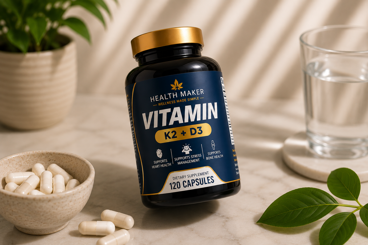 Health Maker Vitamin K2 plus D3 for bone and heart support, alternate angle