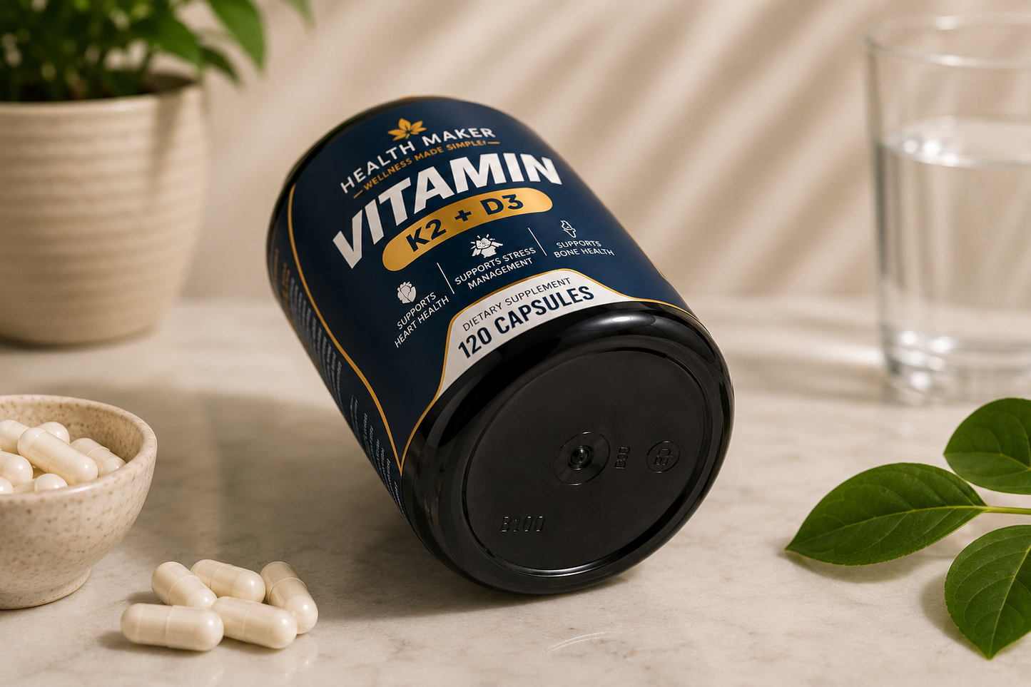 Health Maker Vitamin K2 MK-7 plus D3 125mcg with BioPerine, product view