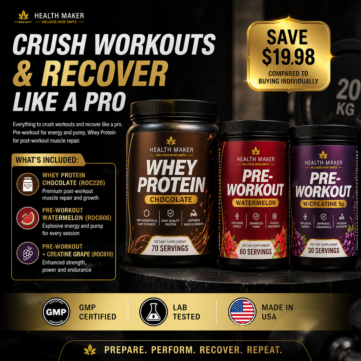 Health Maker Gym Performance Bundle three-product set product photo