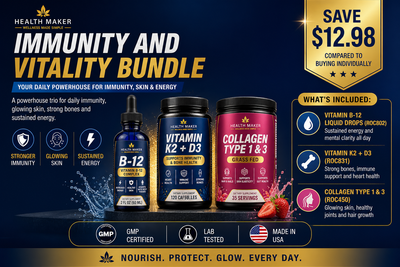 Health Maker Immunity and Vitality three-product bundle on neutral background
