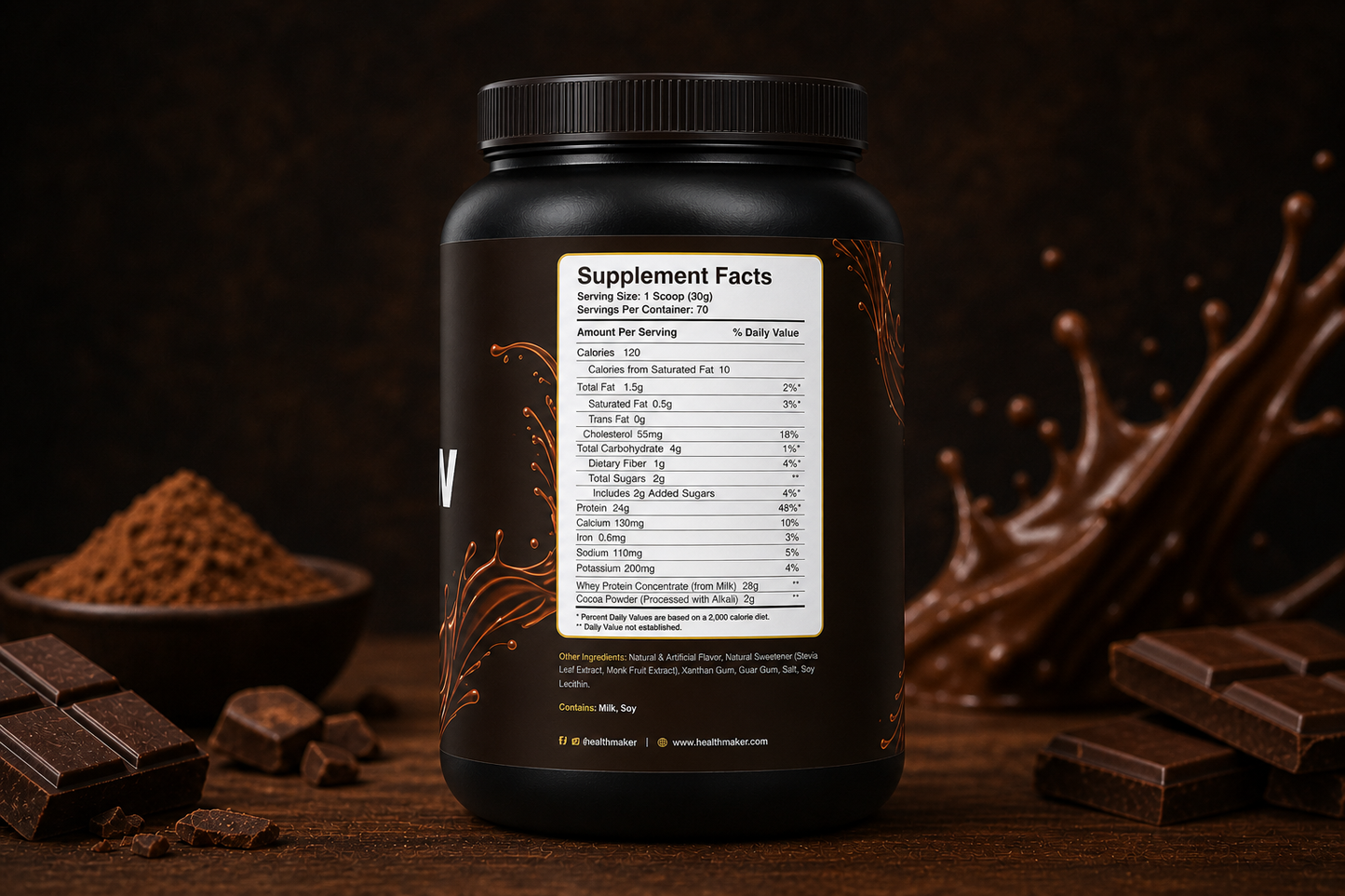 Health Maker Whey Protein Chocolate 24g protein per serving, product view