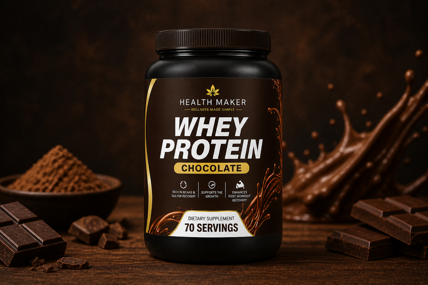 Health Maker Whey Protein Chocolate supplement facts and label detail
