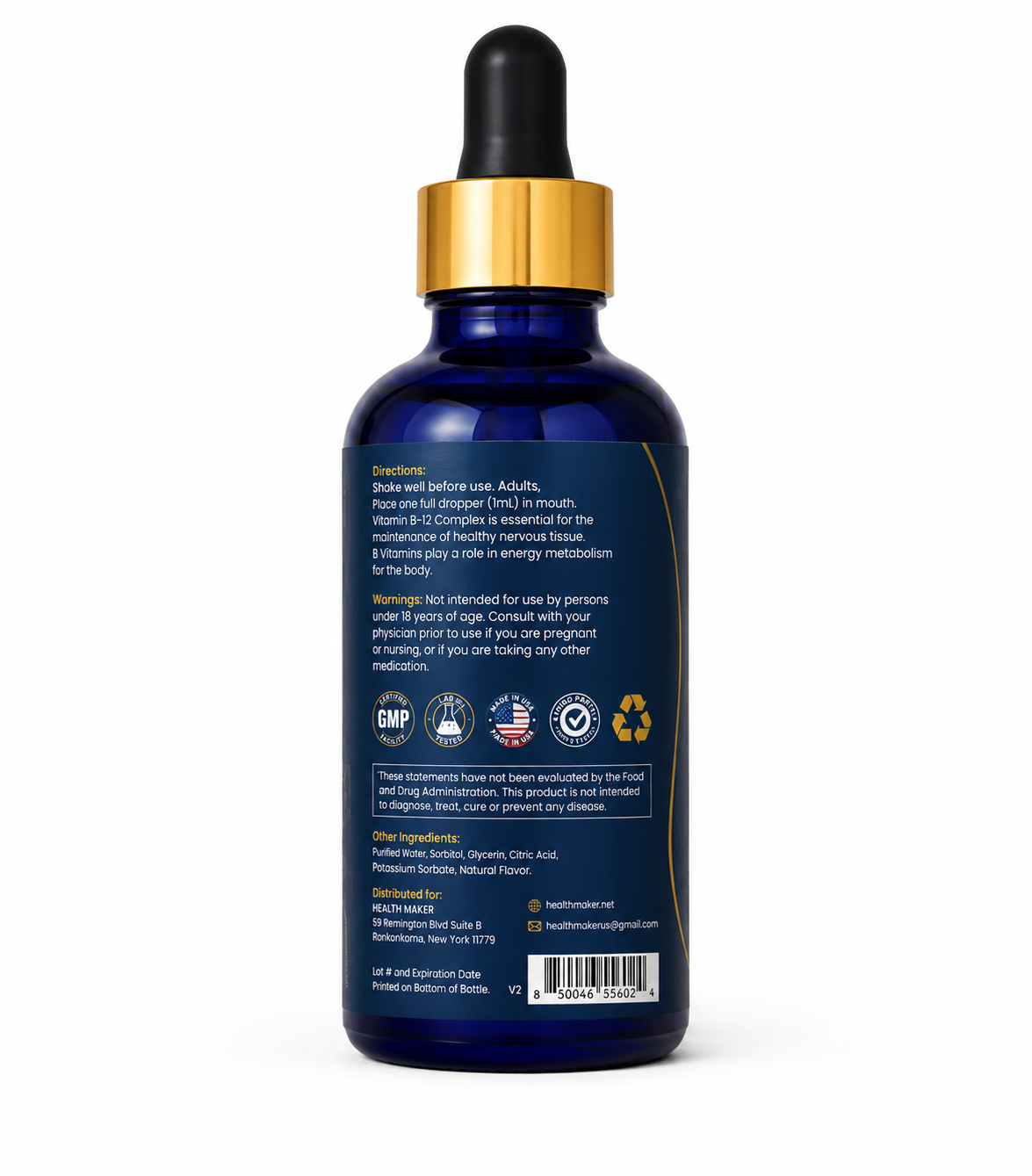 Health Maker Liquid B12 Drops 1200mcg sublingual formula, product view