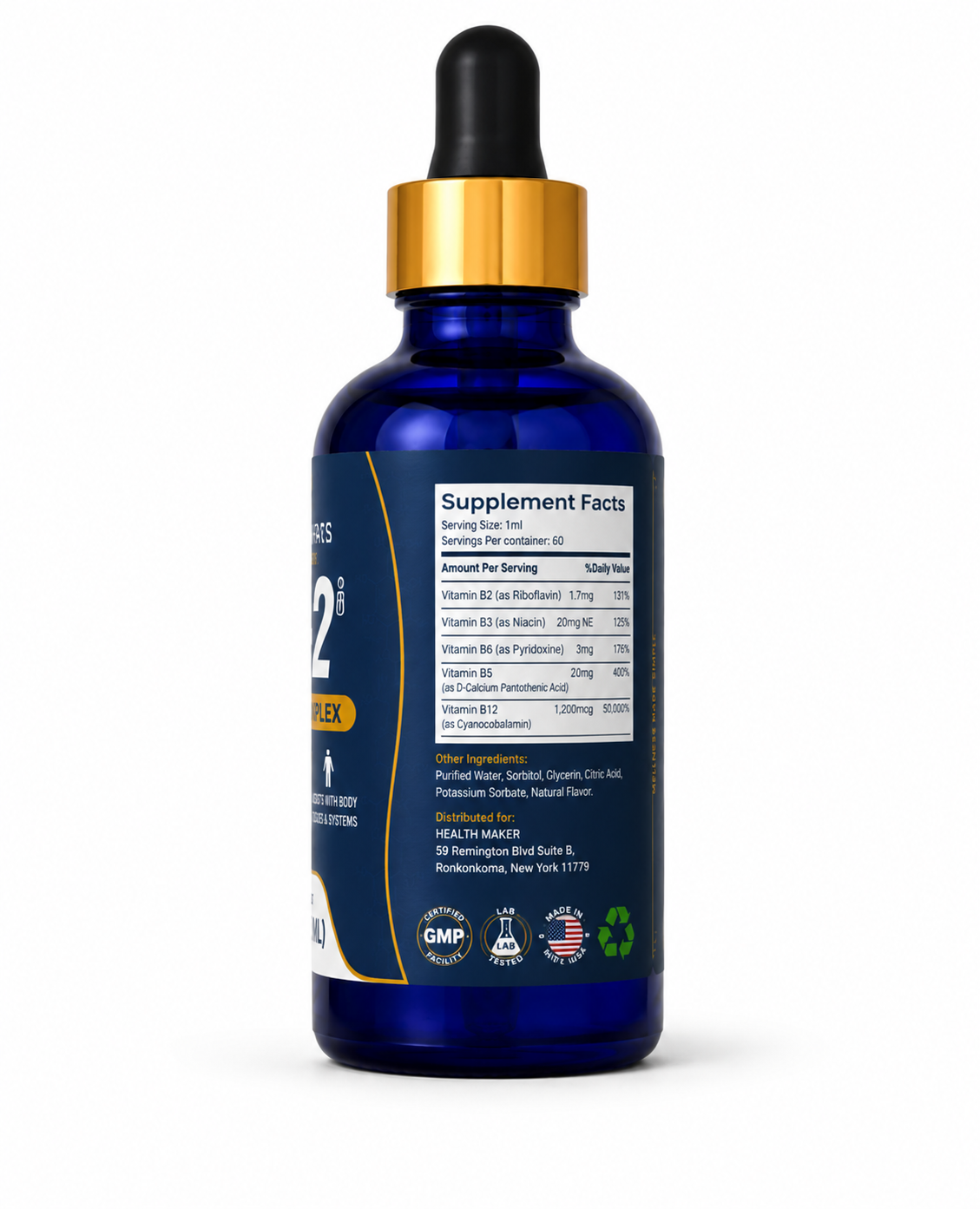 Health Maker Vitamin B-12 Liquid Drops supplement facts and label detail