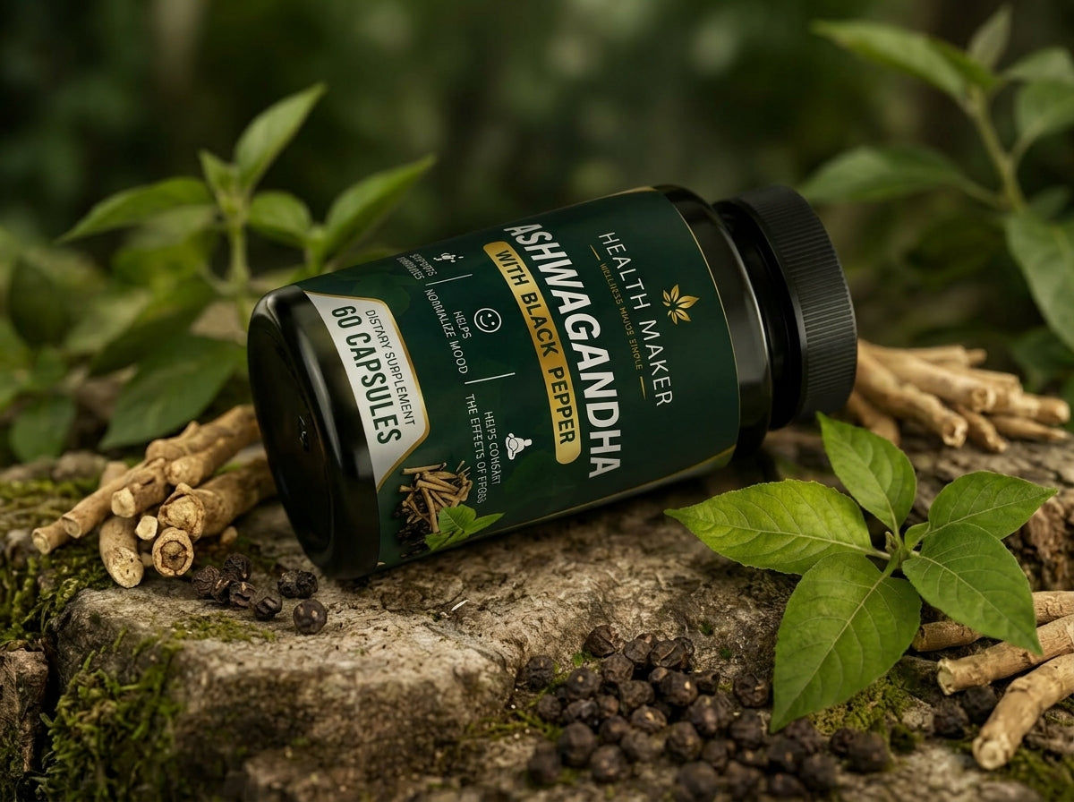 Health Maker Ashwagandha 1300mg organic root with black pepper, product view