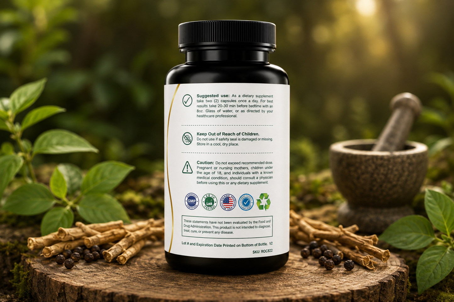 Health Maker Ashwagandha with Black Pepper supplement facts and label detail